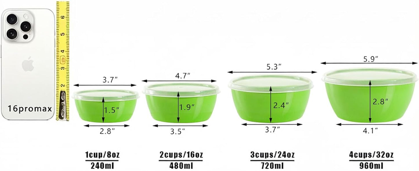 4-Piece Classic Plastic Bowls with Lids, – 8/16/24/32oz Nesting Plastic Small Mixing Bowl Set for Mixing, Baking, Prepping, Cooking and Serving Food, Microwave and Dishwasher Safe