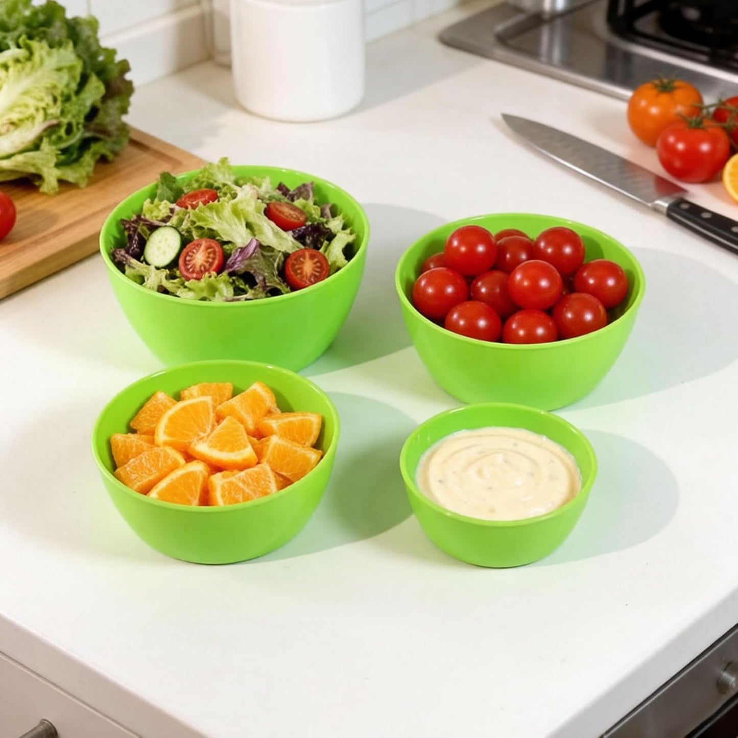 4-Piece Classic Plastic Bowls with Lids, – 8/16/24/32oz Nesting Plastic Small Mixing Bowl Set for Mixing, Baking, Prepping, Cooking and Serving Food, Microwave and Dishwasher Safe