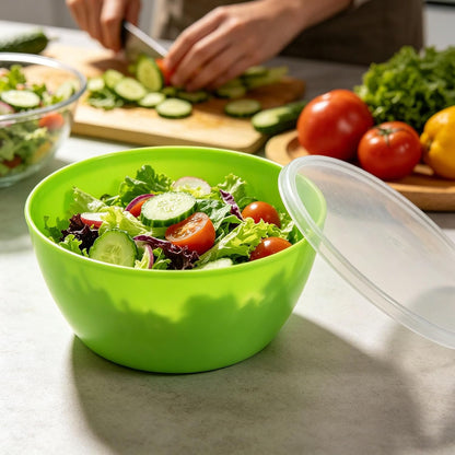 4-Piece Classic Plastic Bowls with Lids, – 8/16/24/32oz Nesting Plastic Small Mixing Bowl Set for Mixing, Baking, Prepping, Cooking and Serving Food, Microwave and Dishwasher Safe