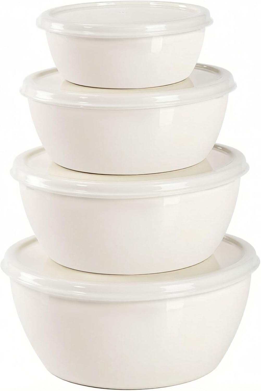 4-Piece Classic Plastic Bowls with Lids, – 8/16/24/32oz Nesting Plastic Small Mixing Bowl Set for Mixing, Baking, Prepping, Cooking and Serving Food, Microwave and Dishwasher Safe