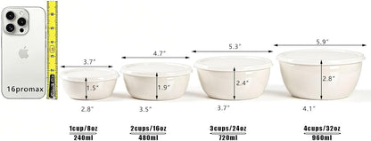 4-Piece Classic Plastic Bowls with Lids, – 8/16/24/32oz Nesting Plastic Small Mixing Bowl Set for Mixing, Baking, Prepping, Cooking and Serving Food, Microwave and Dishwasher Safe