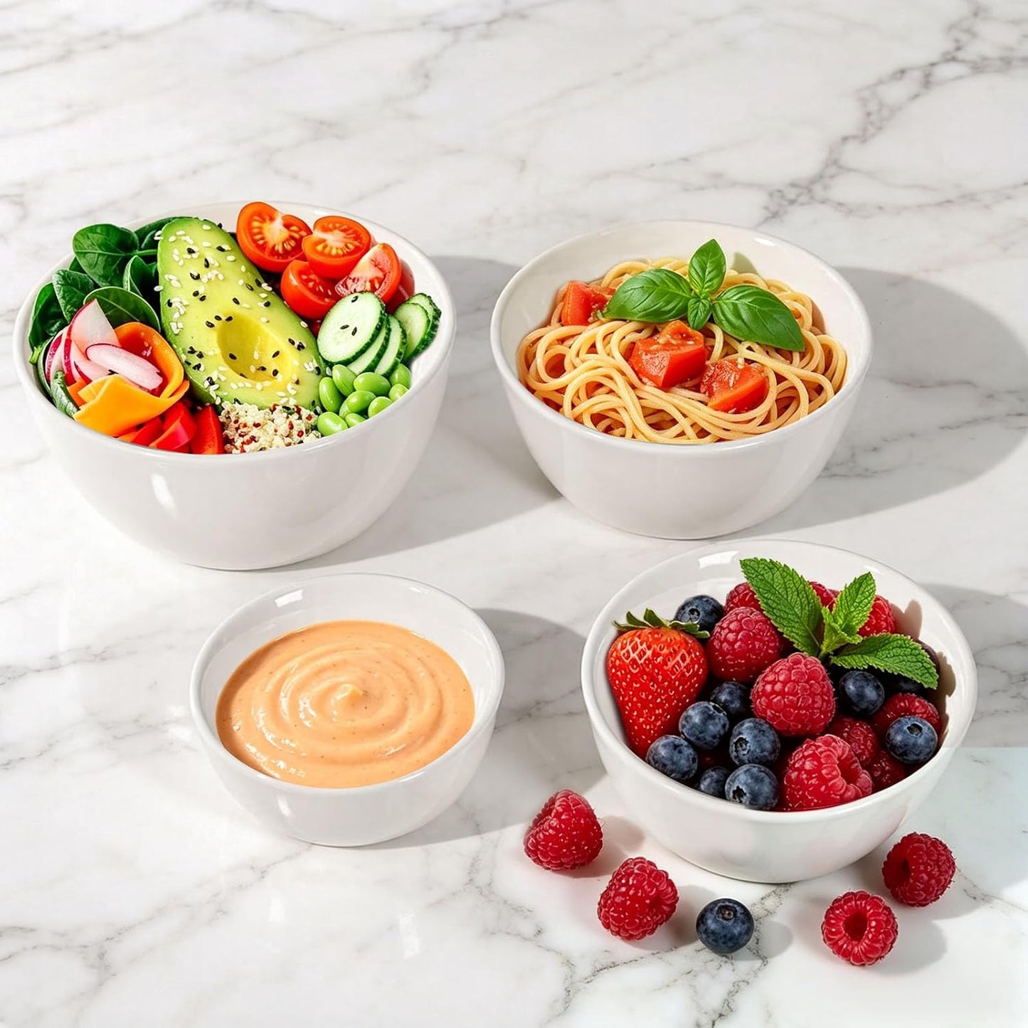 4-Piece Classic Plastic Bowls with Lids, – 8/16/24/32oz Nesting Plastic Small Mixing Bowl Set for Mixing, Baking, Prepping, Cooking and Serving Food, Microwave and Dishwasher Safe
