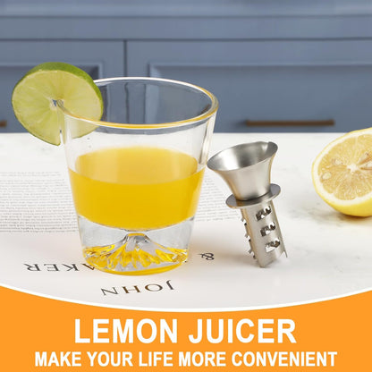 18/8 Stainless Steel Manual Lemon Juicer Squeezer, Easy Squeeze Small Hand Juicer and Reamer, Hand Citrus Juicer and Lemon Pourer, Screw Limes squeezer, Dishwasher Safe, Pack of 2