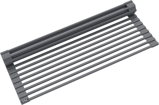 Multipurpose Over-Sink Roll-Up Dish Drying Rack, Colander and Trivet in Dark Grey, KRM-10DG