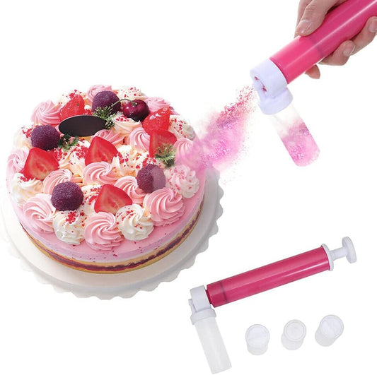 Manual Airbrush for Cakes Glitter Decorating Tools with 4 Spray Tubes,Airbrush Pump Coloring Spray Gun,for Cakes Cupcakes Cookies and Desserts aerografo para pasteleria(Pink)