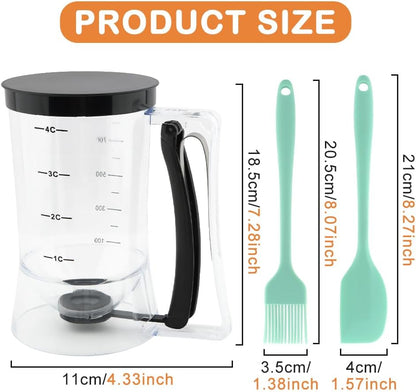 Pancake Batter Dispenser with Oil Brush and Scraper,Cupcake Batter Dispensers with Squeeze Handle for Precise Portion Control,for Perfect Pancakes,Cupcake,Waffle