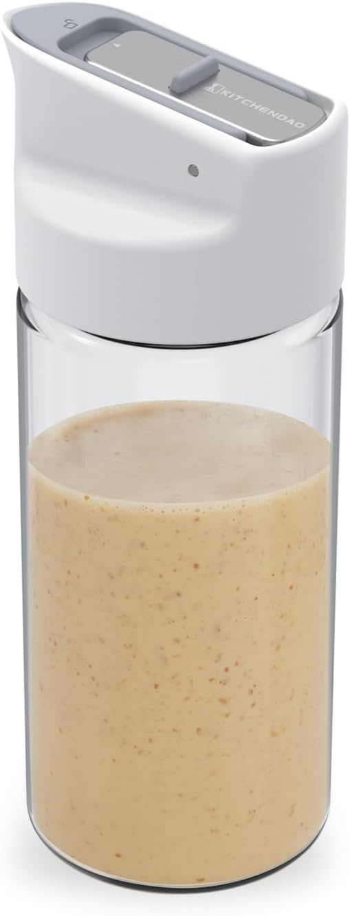 Glass Salad Dressing Shaker Bottle with Fresh-Keeping Lock Mechanism, Drip-free Spout, 12 oz Homemade Oil and Vinegar Salad Dressing Container Mixer Dispenser, Dishwasher Safe
