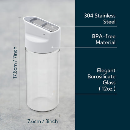 Glass Salad Dressing Shaker Bottle with Fresh-Keeping Lock Mechanism, Drip-free Spout, 12 oz Homemade Oil and Vinegar Salad Dressing Container Mixer Dispenser, Dishwasher Safe