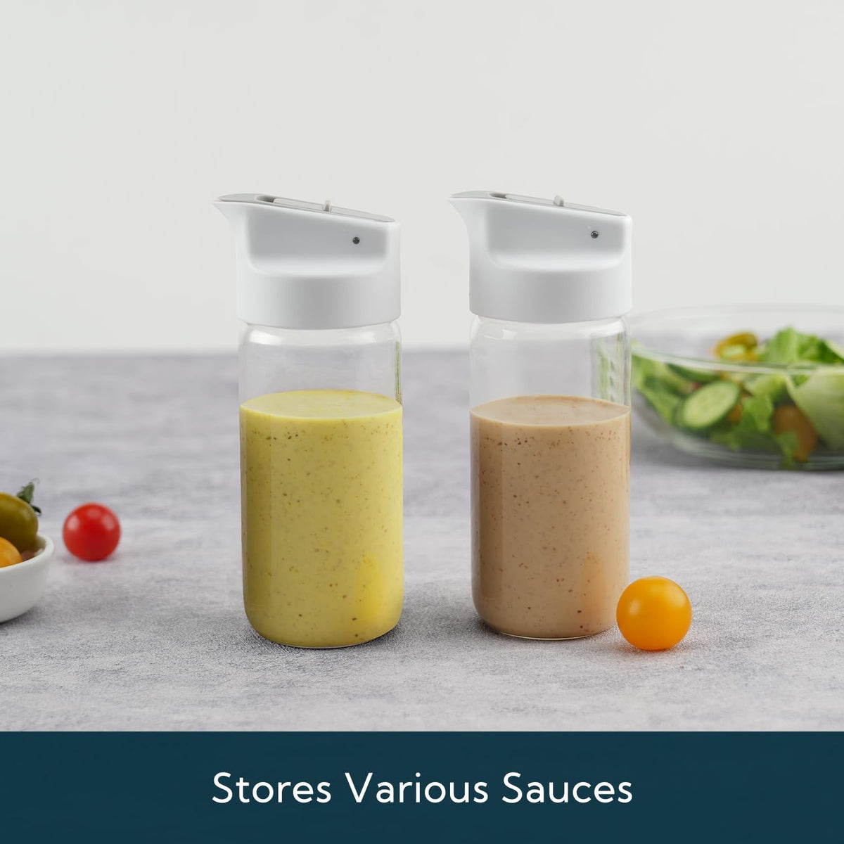Glass Salad Dressing Shaker Bottle with Fresh-Keeping Lock Mechanism, Drip-free Spout, 12 oz Homemade Oil and Vinegar Salad Dressing Container Mixer Dispenser, Dishwasher Safe