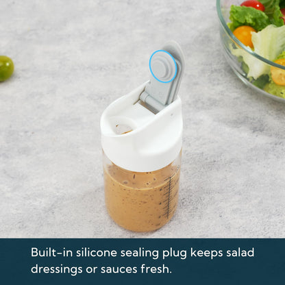Glass Salad Dressing Shaker Bottle with Fresh-Keeping Lock Mechanism, Drip-free Spout, 12 oz Homemade Oil and Vinegar Salad Dressing Container Mixer Dispenser, Dishwasher Safe