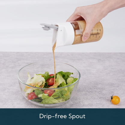 Glass Salad Dressing Shaker Bottle with Fresh-Keeping Lock Mechanism, Drip-free Spout, 12 oz Homemade Oil and Vinegar Salad Dressing Container Mixer Dispenser, Dishwasher Safe