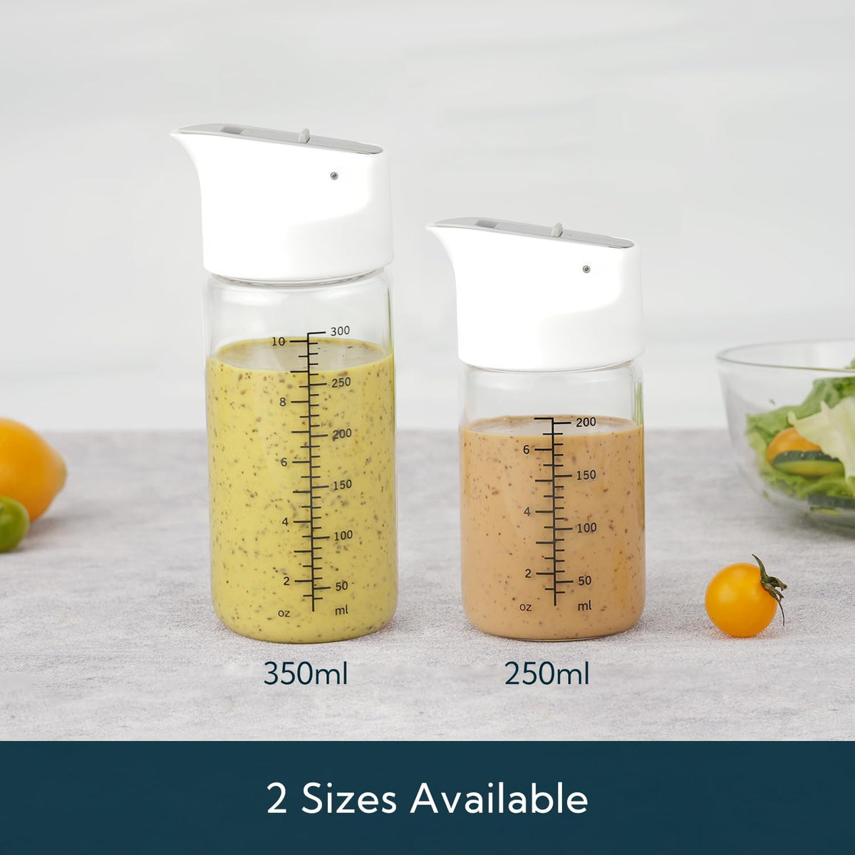 Glass Salad Dressing Shaker Bottle with Fresh-Keeping Lock Mechanism, Drip-free Spout, 12 oz Homemade Oil and Vinegar Salad Dressing Container Mixer Dispenser, Dishwasher Safe