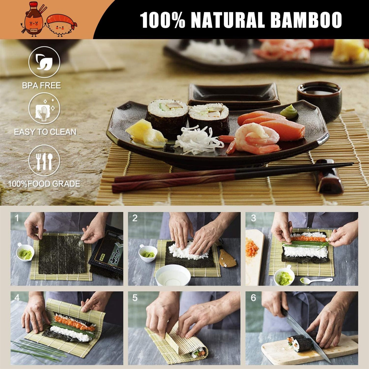 Sushi Making Kit, 22 in 1 Sushi Roller Sushi Maker Kit with Bamboo Sushi Rolling Mats, Bazooka, Chef's Knife, Chopsticks, Sauce Dishes, Rice Spreader, Avocado Slicer, Guide Book