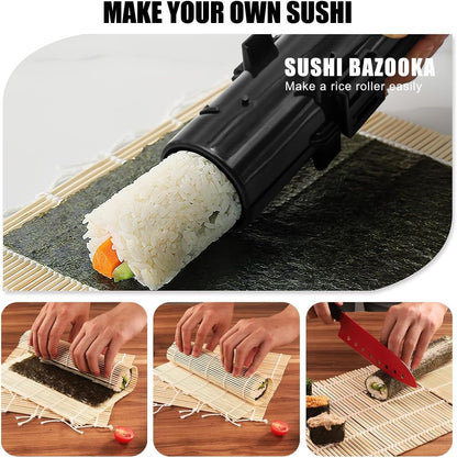 Sushi Making Kit, 22 in 1 Sushi Roller Sushi Maker Kit with Bamboo Sushi Rolling Mats, Bazooka, Chef's Knife, Chopsticks, Sauce Dishes, Rice Spreader, Avocado Slicer, Guide Book