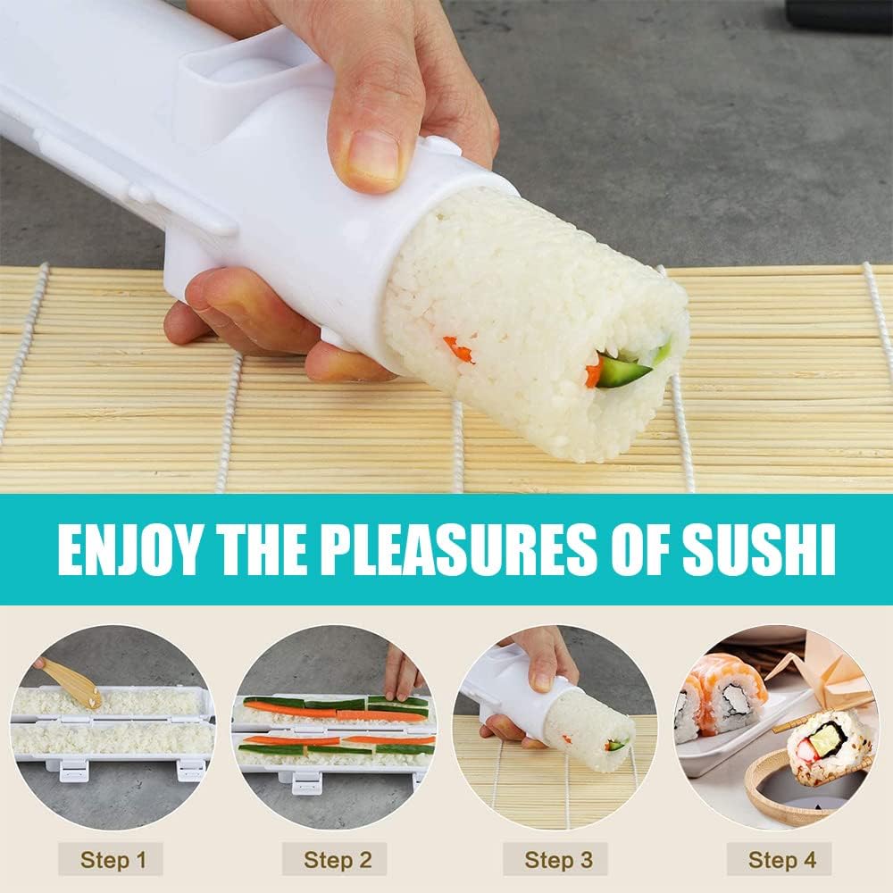 Sushi Making Kit, 22 in 1 Sushi Roller Sushi Maker Kit with Bamboo Sushi Rolling Mats, Bazooka, Chef's Knife, Chopsticks, Sauce Dishes, Rice Spreader, Avocado Slicer, Guide Book