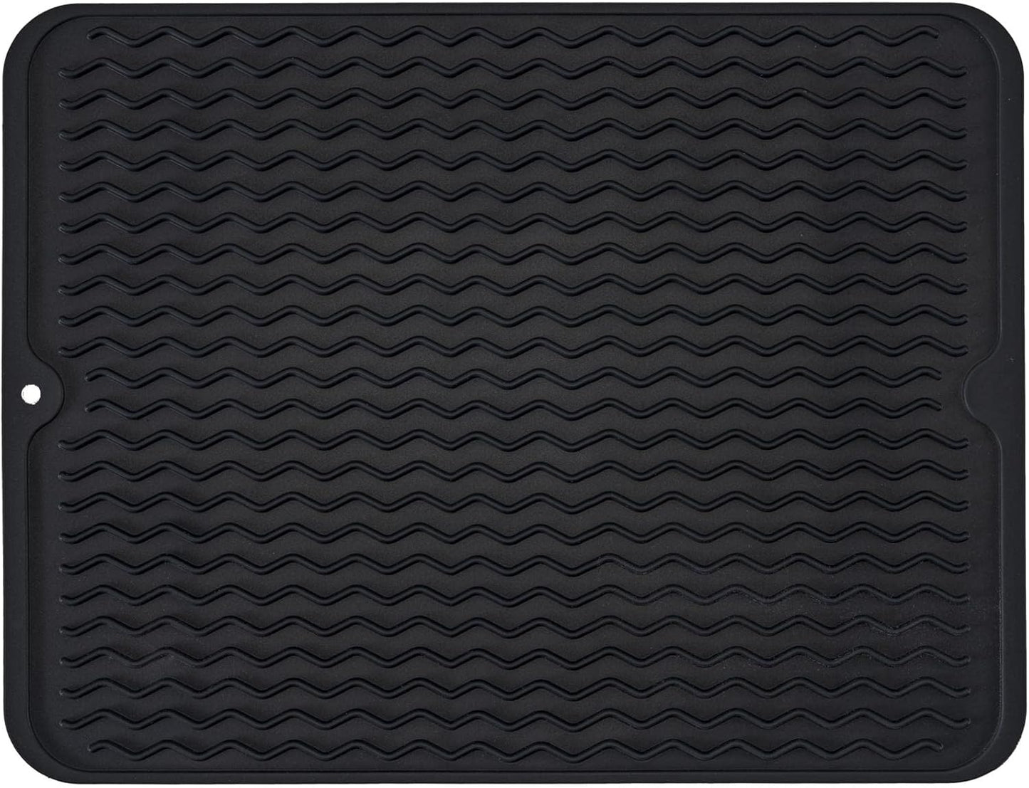 Large 17" x 14" Silicone Dish Drying Mat for Kitchen Counter, Easy clean, Quick Dry, Heat-resistant Dish Drainer Mat for Sink,Refrigerator or Drawer liner (Food Grade Silicone-Black)