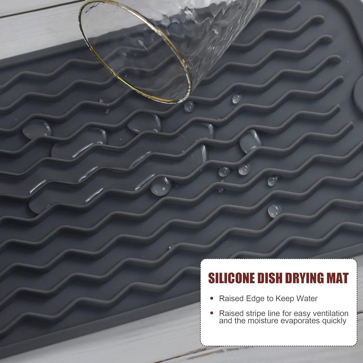 Large 17" x 14" Silicone Dish Drying Mat for Kitchen Counter, Easy clean, Quick Dry, Heat-resistant Dish Drainer Mat for Sink,Refrigerator or Drawer liner (Food Grade Silicone-Black)