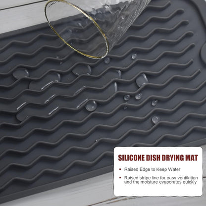 Large 17" x 14" Silicone Dish Drying Mat for Kitchen Counter, Easy clean, Quick Dry, Heat-resistant Dish Drainer Mat for Sink,Refrigerator or Drawer liner (Food Grade Silicone-Black)