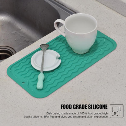 Large 17" x 14" Silicone Dish Drying Mat for Kitchen Counter, Easy clean, Quick Dry, Heat-resistant Dish Drainer Mat for Sink,Refrigerator or Drawer liner (Food Grade Silicone-Black)