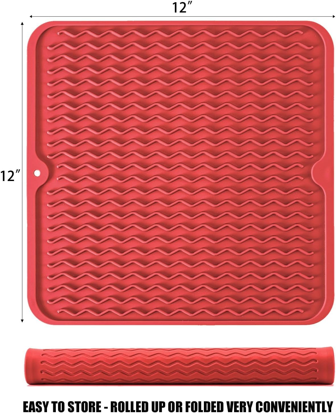 Large 17" x 14" Silicone Dish Drying Mat for Kitchen Counter, Easy clean, Quick Dry, Heat-resistant Dish Drainer Mat for Sink,Refrigerator or Drawer liner (Food Grade Silicone-Black)