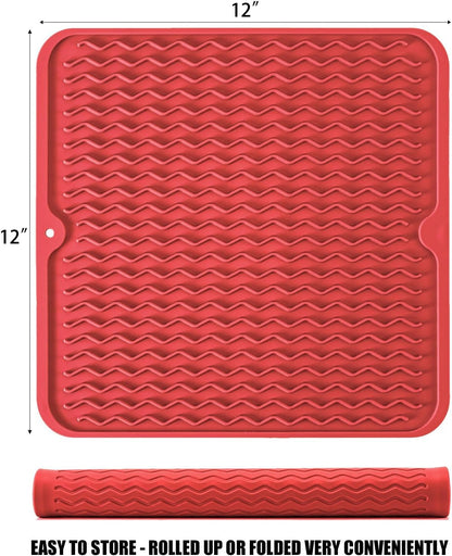 Large 17" x 14" Silicone Dish Drying Mat for Kitchen Counter, Easy clean, Quick Dry, Heat-resistant Dish Drainer Mat for Sink,Refrigerator or Drawer liner (Food Grade Silicone-Black)