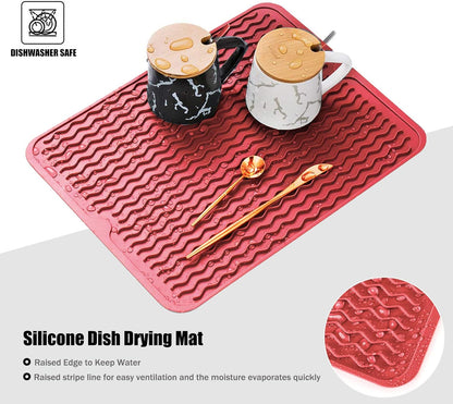Large 17" x 14" Silicone Dish Drying Mat for Kitchen Counter, Easy clean, Quick Dry, Heat-resistant Dish Drainer Mat for Sink,Refrigerator or Drawer liner (Food Grade Silicone-Black)