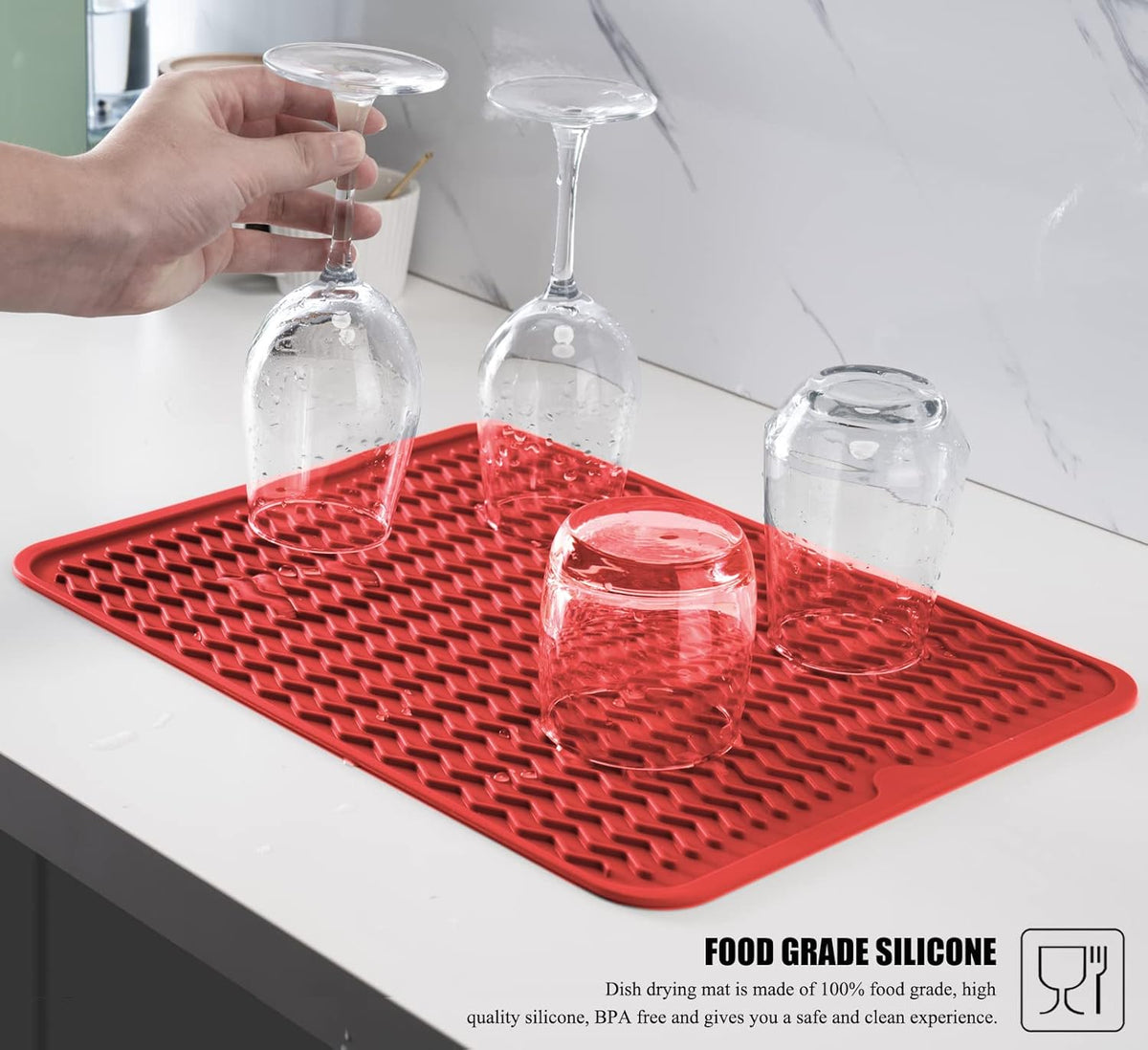 Large 17" x 14" Silicone Dish Drying Mat for Kitchen Counter, Easy clean, Quick Dry, Heat-resistant Dish Drainer Mat for Sink,Refrigerator or Drawer liner (Food Grade Silicone-Black)