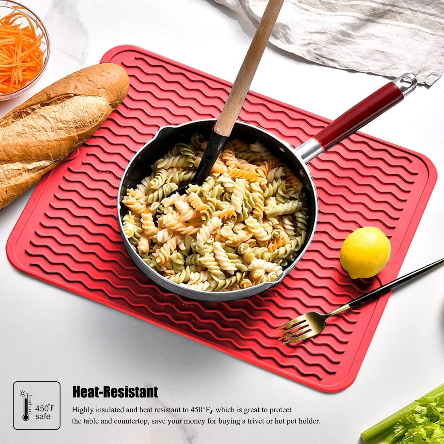 Large 17" x 14" Silicone Dish Drying Mat for Kitchen Counter, Easy clean, Quick Dry, Heat-resistant Dish Drainer Mat for Sink,Refrigerator or Drawer liner (Food Grade Silicone-Black)