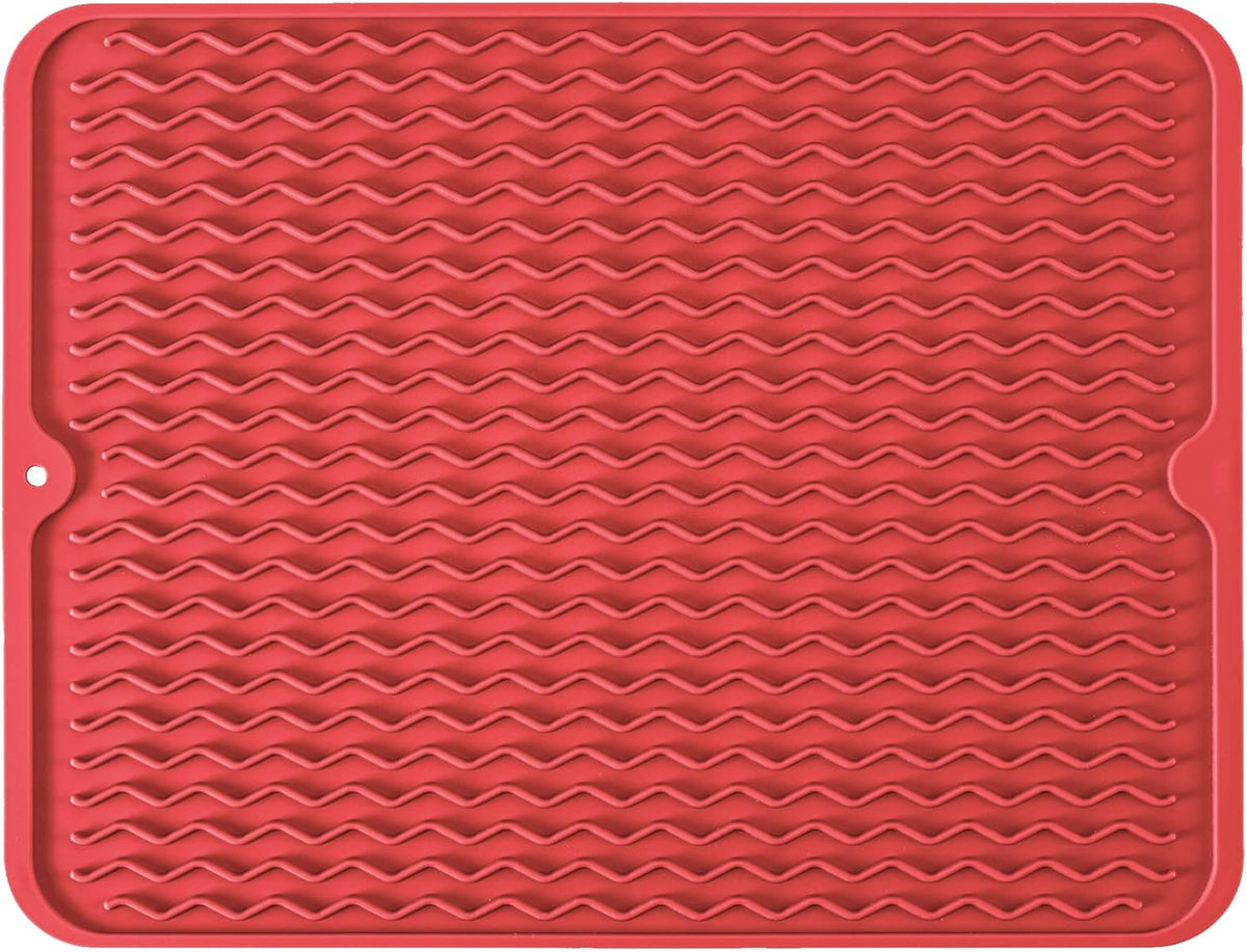 Large 17" x 14" Silicone Dish Drying Mat for Kitchen Counter, Easy clean, Quick Dry, Heat-resistant Dish Drainer Mat for Sink,Refrigerator or Drawer liner (Food Grade Silicone-Black)