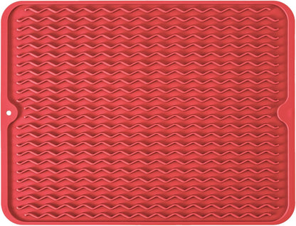 Large 17" x 14" Silicone Dish Drying Mat for Kitchen Counter, Easy clean, Quick Dry, Heat-resistant Dish Drainer Mat for Sink,Refrigerator or Drawer liner (Food Grade Silicone-Black)