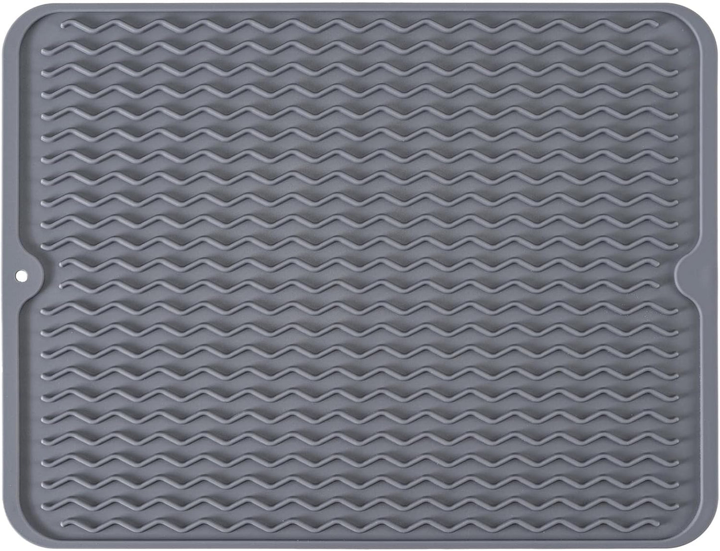 Large 17" x 14" Silicone Dish Drying Mat for Kitchen Counter, Easy clean, Quick Dry, Heat-resistant Dish Drainer Mat for Sink,Refrigerator or Drawer liner (Food Grade Silicone-Black)