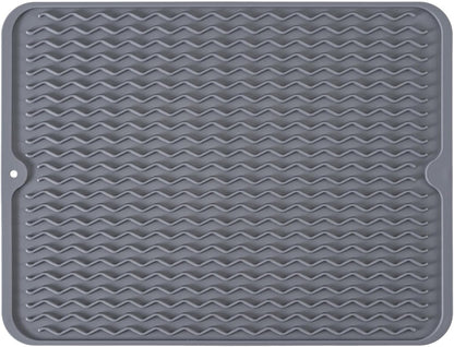 Large 17" x 14" Silicone Dish Drying Mat for Kitchen Counter, Easy clean, Quick Dry, Heat-resistant Dish Drainer Mat for Sink,Refrigerator or Drawer liner (Food Grade Silicone-Black)