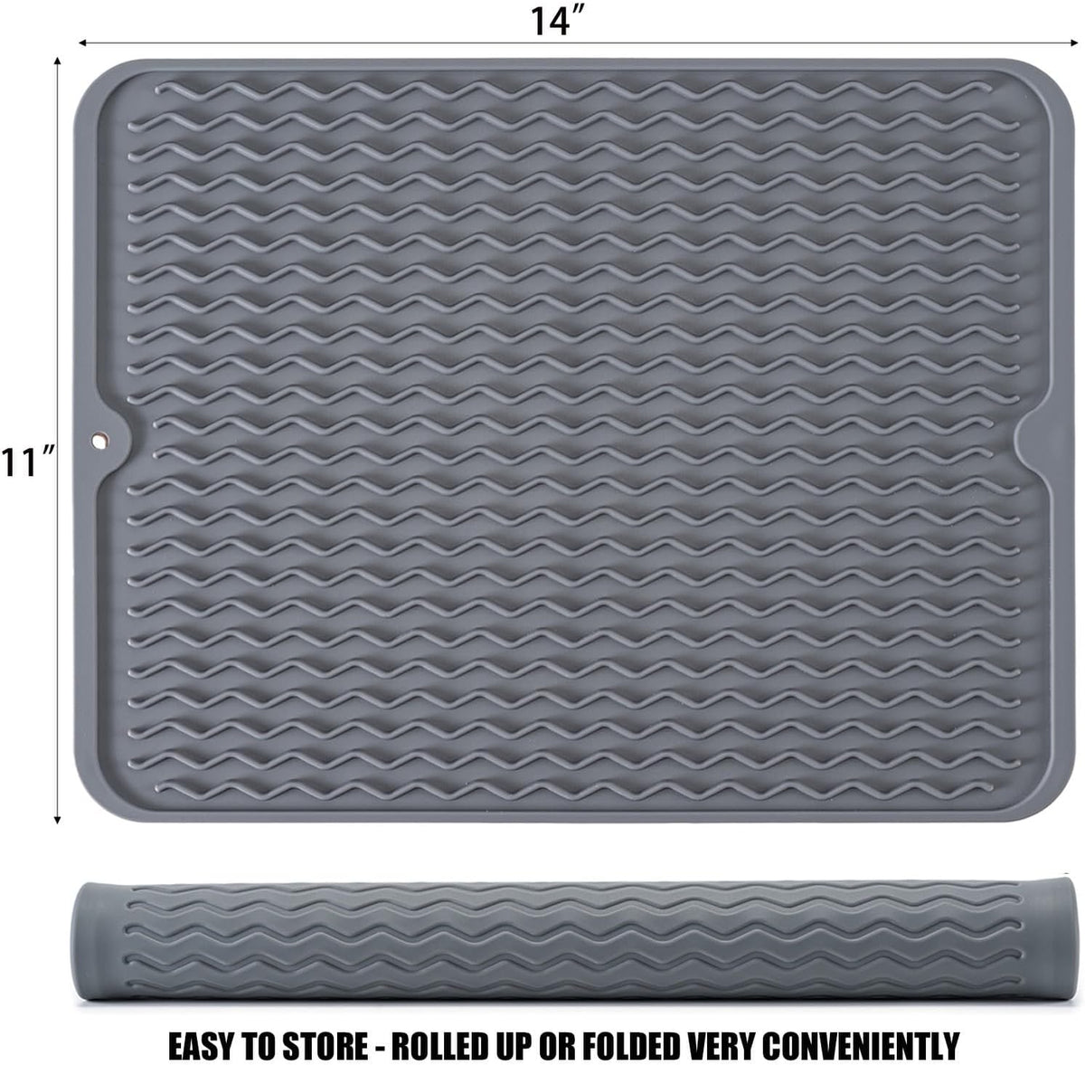 Large 17" x 14" Silicone Dish Drying Mat for Kitchen Counter, Easy clean, Quick Dry, Heat-resistant Dish Drainer Mat for Sink,Refrigerator or Drawer liner (Food Grade Silicone-Black)