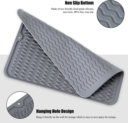 Large 17" x 14" Silicone Dish Drying Mat for Kitchen Counter, Easy clean, Quick Dry, Heat-resistant Dish Drainer Mat for Sink,Refrigerator or Drawer liner (Food Grade Silicone-Black)