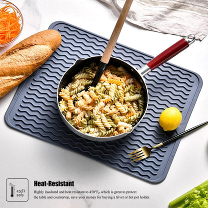 Large 17" x 14" Silicone Dish Drying Mat for Kitchen Counter, Easy clean, Quick Dry, Heat-resistant Dish Drainer Mat for Sink,Refrigerator or Drawer liner (Food Grade Silicone-Black)