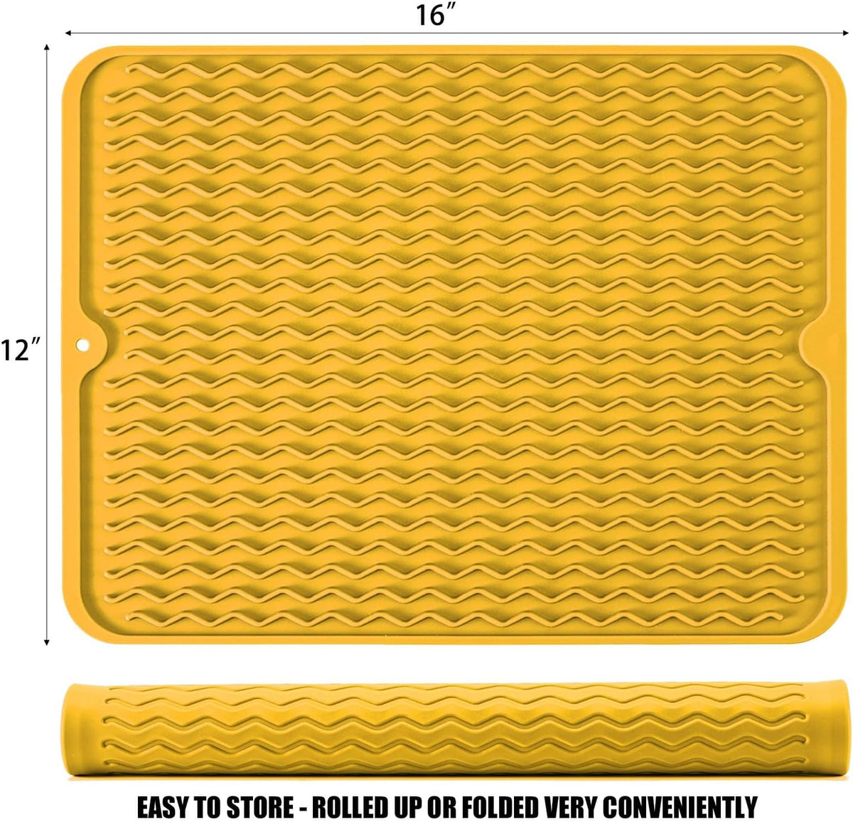 Large 17" x 14" Silicone Dish Drying Mat for Kitchen Counter, Easy clean, Quick Dry, Heat-resistant Dish Drainer Mat for Sink,Refrigerator or Drawer liner (Food Grade Silicone-Black)