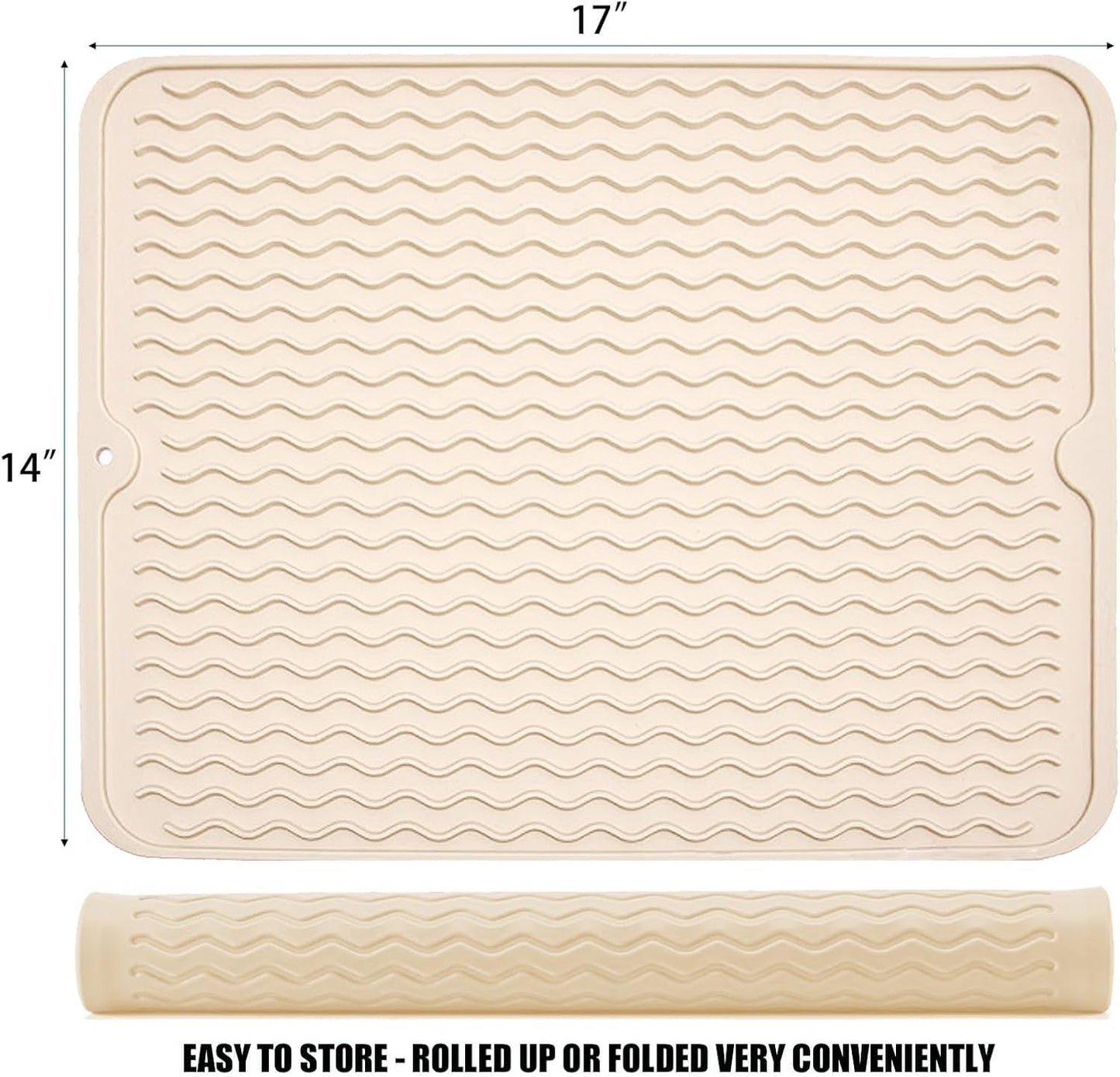 Large 17" x 14" Silicone Dish Drying Mat for Kitchen Counter, Easy clean, Quick Dry, Heat-resistant Dish Drainer Mat for Sink,Refrigerator or Drawer liner (Food Grade Silicone-Black)