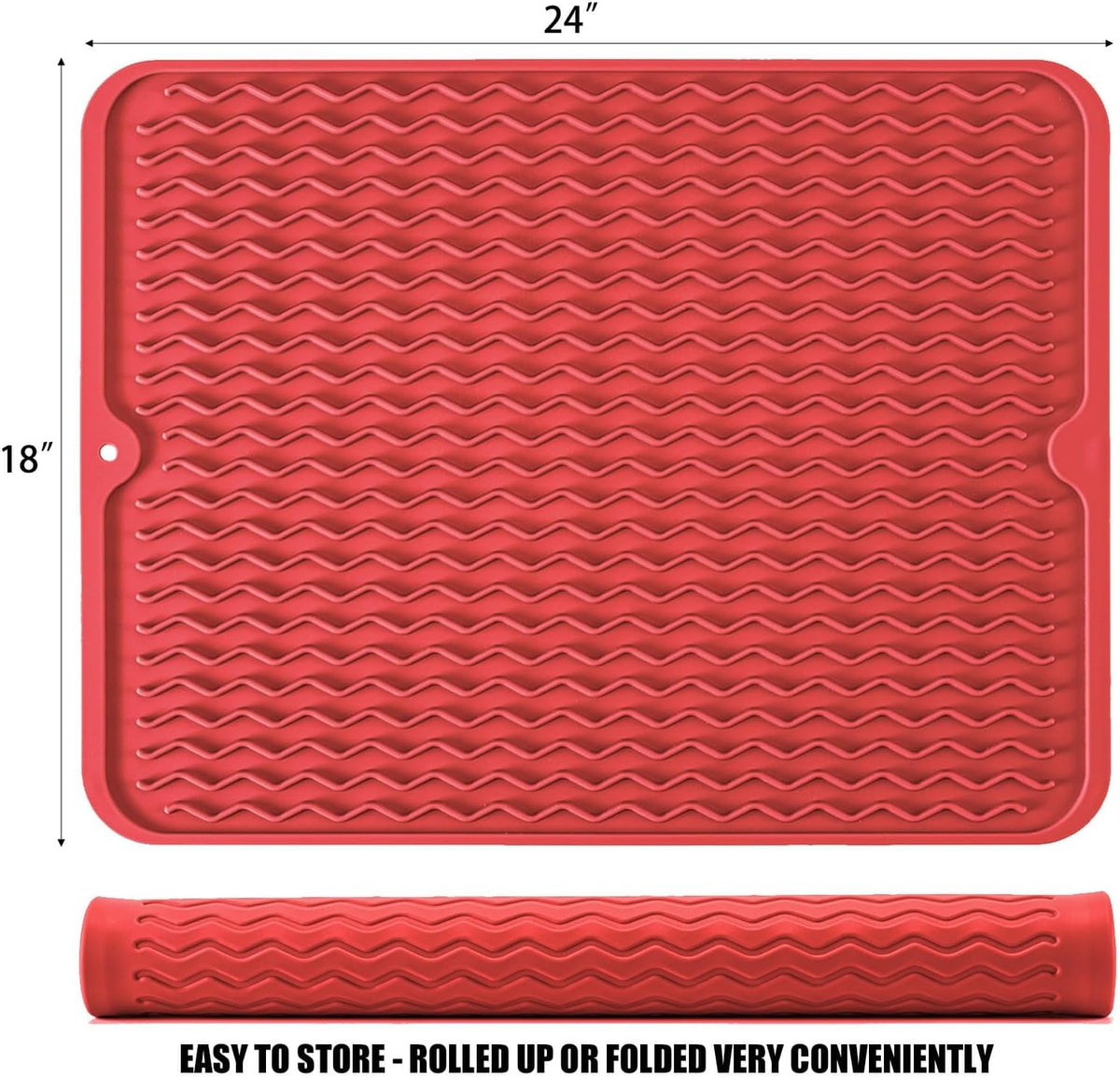 Large 17" x 14" Silicone Dish Drying Mat for Kitchen Counter, Easy clean, Quick Dry, Heat-resistant Dish Drainer Mat for Sink,Refrigerator or Drawer liner (Food Grade Silicone-Black)