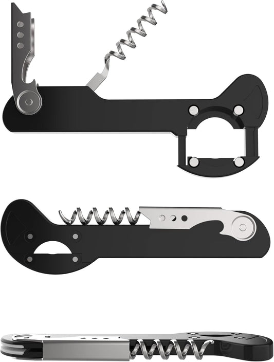 Wine Opener, Wine Key for Servers, Waiters Corkscrew, Black, 5 1/4" | Travel Bottle Opener, Cork Screw, with Foil Cutter, Bartenders Tool, Professional, Restaurant, TSA Approved