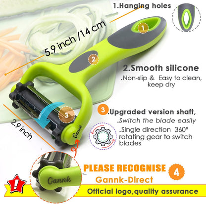 Potato Apple Vegetable Peelers for Kitchen, I and Y Peelers for Fruit Veggie Potatoes Carrot Cucumber, 3 in 1 Blade Spin Design With Julienne Multifunctional