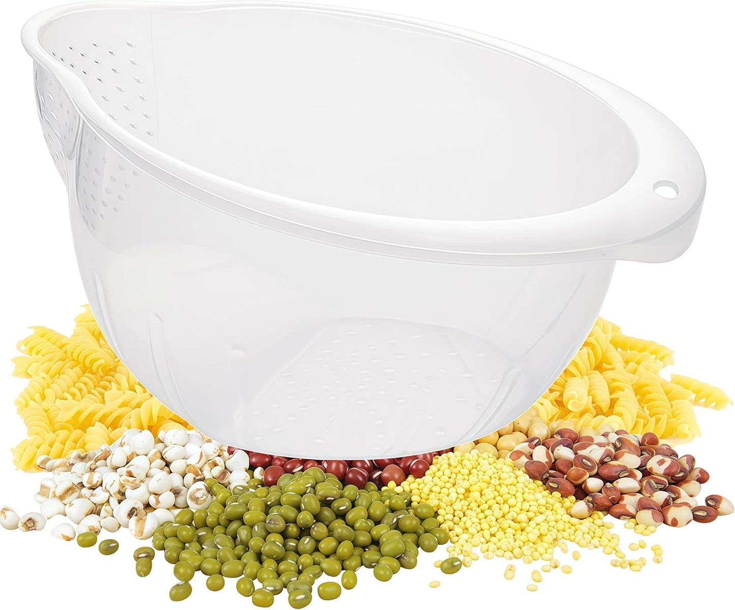 DOPMEP Rice Washer Strainer Bowl Stainless Steel Colander with Side Drainer | Ideal for Soaking, Washing, Cleaning, and Rinsing Rice, Fruits, Vegetables & Beans, Versatile Kitchen Tool