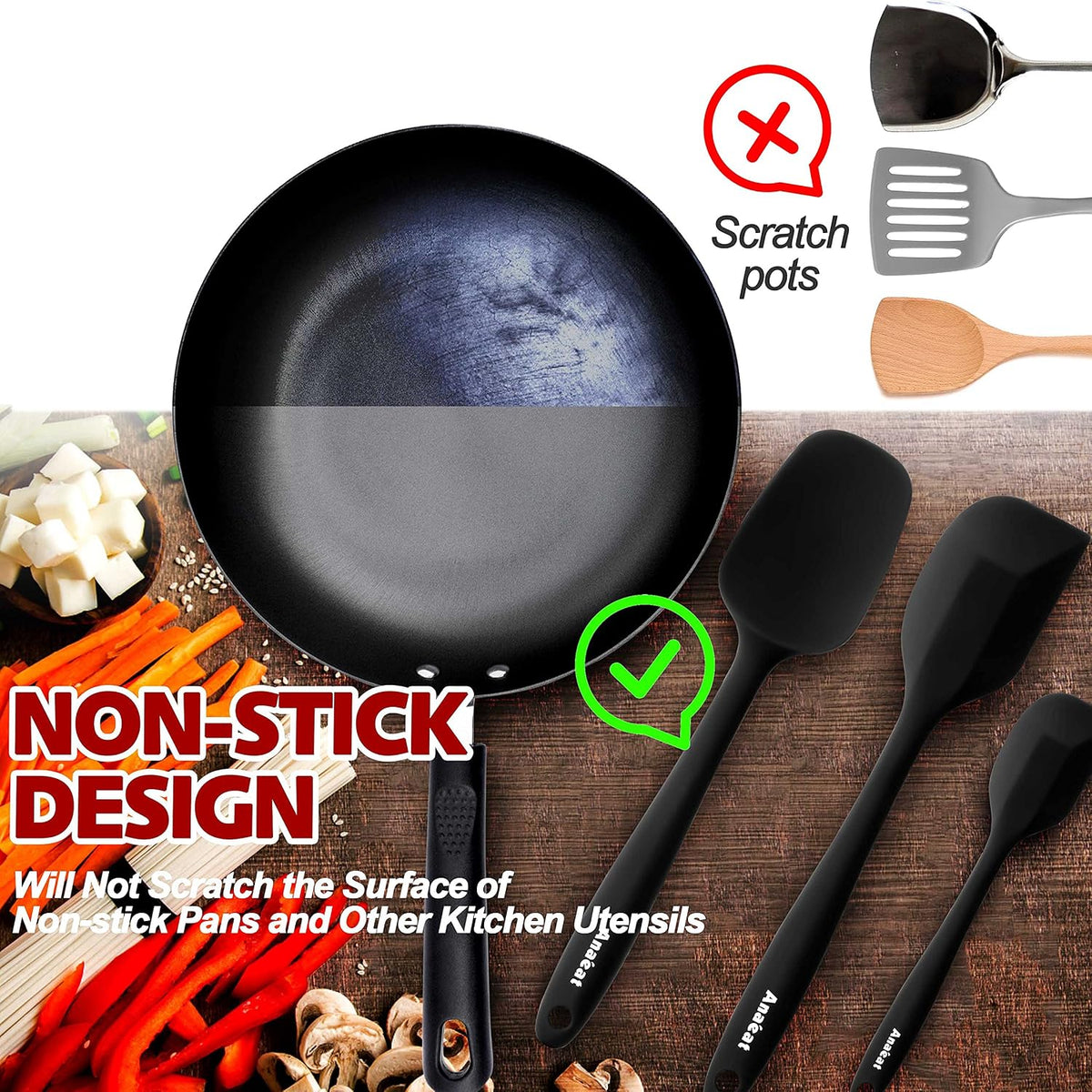 Silicone Spatula Set of 5 - Seamless One-Pieces Design, Non-Stick Rubber Spatulas Kitchen Scraper Flexible for Easy Baking, Cooking, Scraping & Mixing, Heat Resistant & Dishwasher Safe