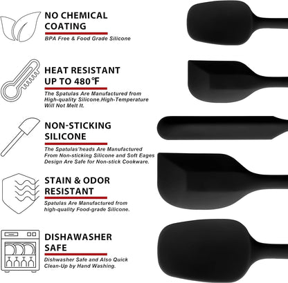 Silicone Spatula Set of 5 - Seamless One-Pieces Design, Non-Stick Rubber Spatulas Kitchen Scraper Flexible for Easy Baking, Cooking, Scraping & Mixing, Heat Resistant & Dishwasher Safe