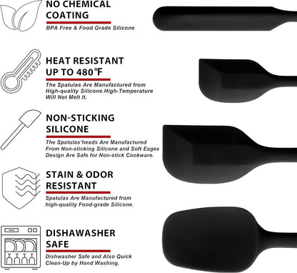 Silicone Spatula Set of 5 - Seamless One-Pieces Design, Non-Stick Rubber Spatulas Kitchen Scraper Flexible for Easy Baking, Cooking, Scraping & Mixing, Heat Resistant & Dishwasher Safe