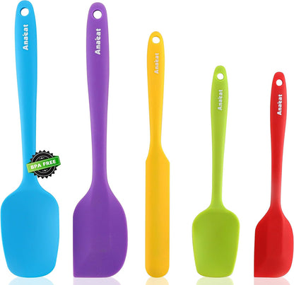 Silicone Spatula Set of 5 - Seamless One-Pieces Design, Non-Stick Rubber Spatulas Kitchen Scraper Flexible for Easy Baking, Cooking, Scraping & Mixing, Heat Resistant & Dishwasher Safe