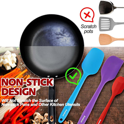 Silicone Spatula Set of 5 - Seamless One-Pieces Design, Non-Stick Rubber Spatulas Kitchen Scraper Flexible for Easy Baking, Cooking, Scraping & Mixing, Heat Resistant & Dishwasher Safe