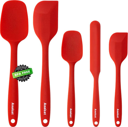 Silicone Spatula Set of 5 - Seamless One-Pieces Design, Non-Stick Rubber Spatulas Kitchen Scraper Flexible for Easy Baking, Cooking, Scraping & Mixing, Heat Resistant & Dishwasher Safe