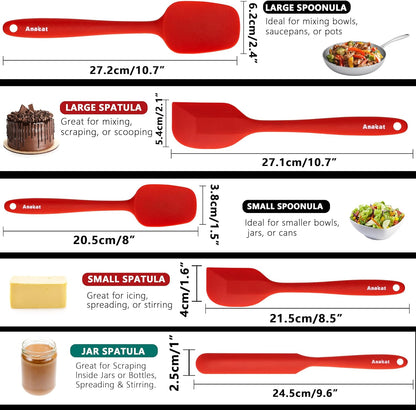Silicone Spatula Set of 5 - Seamless One-Pieces Design, Non-Stick Rubber Spatulas Kitchen Scraper Flexible for Easy Baking, Cooking, Scraping & Mixing, Heat Resistant & Dishwasher Safe
