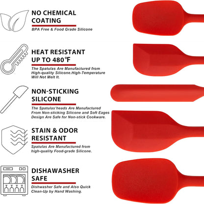 Silicone Spatula Set of 5 - Seamless One-Pieces Design, Non-Stick Rubber Spatulas Kitchen Scraper Flexible for Easy Baking, Cooking, Scraping & Mixing, Heat Resistant & Dishwasher Safe