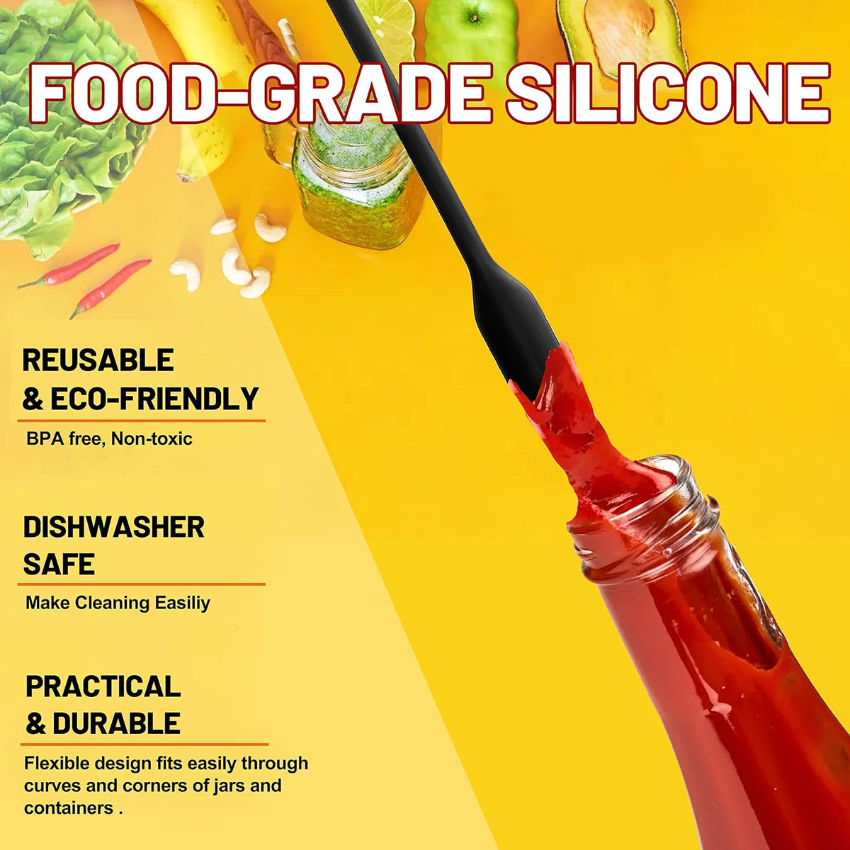 Silicone Spatula Set of 5 - Seamless One-Pieces Design, Non-Stick Rubber Spatulas Kitchen Scraper Flexible for Easy Baking, Cooking, Scraping & Mixing, Heat Resistant & Dishwasher Safe